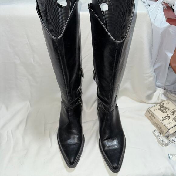 ZARA Leather Knee High Boots Zipper inside Sz 6.5 - Picture 2 of 6